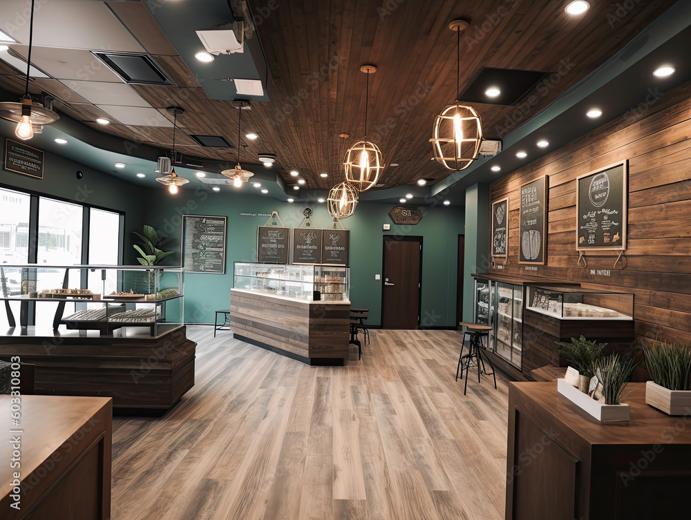 This is the front counter and interior of Alaska Fireweed, a cannabis dispensary in downtown Anchorage. Generative AI - obrazy, fototapety, plakaty 
