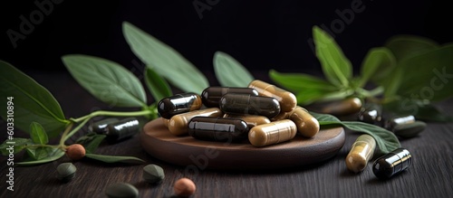 Herbal organic medicine capsules. Generative AI