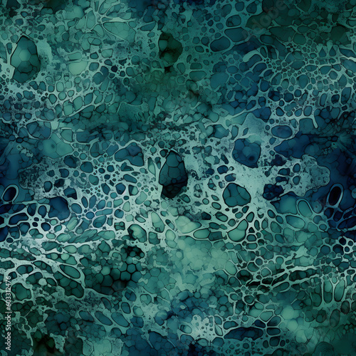 Background made of underwater corals in prussian blue and meadow green, endless tile