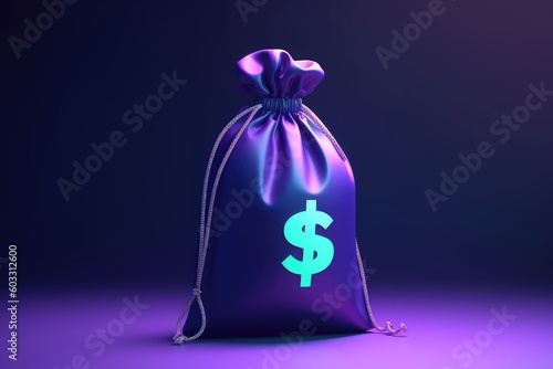 Bag of money and dollar icon on blue background. Generative AI