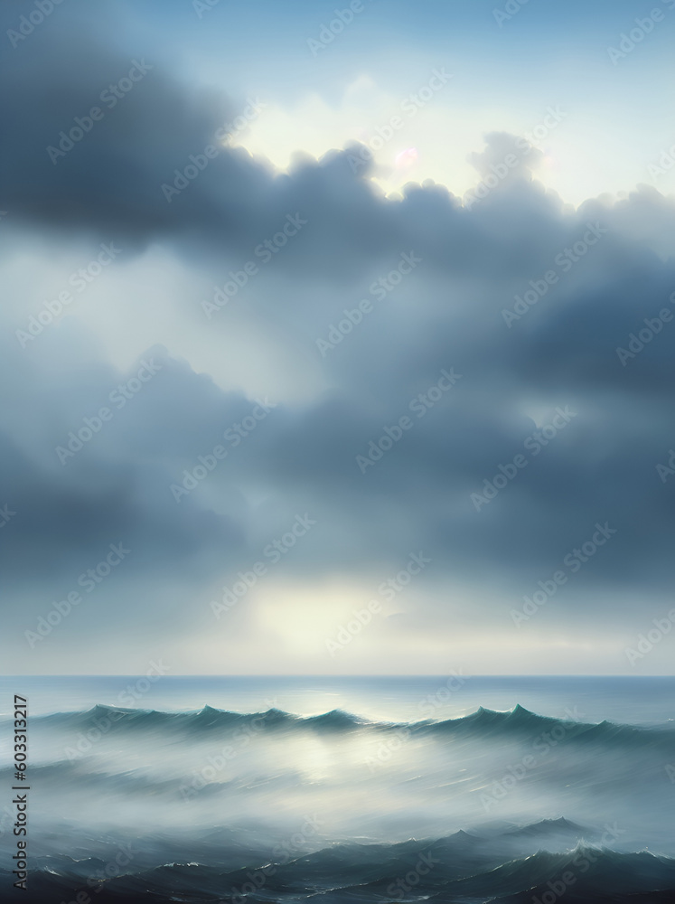 Naklejka premium Storm sea lanscape. AI generated illustration