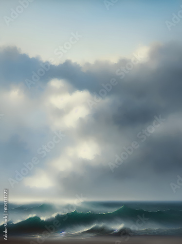 Storm sea lanscape. AI generated illustration