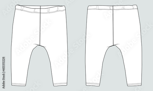 Kids leggings pant technical drawing  fashion flat sketch vector illustration template front and back views