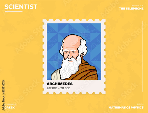 Archimedes Inventor's Postcard Creative Ticket (Stamp) Design with Informative Details-vector illustration