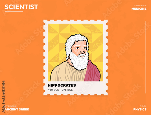 Bild auf Leinwand Hippocrates Inventor's Postcard Creative Ticket (Stamp) Design with Informative