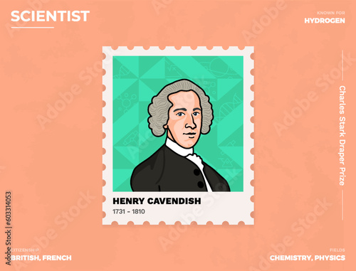 Henry Cavendish Inventor's Postcard Creative Ticket (Stamp) Design with Informative Details-vector illustration