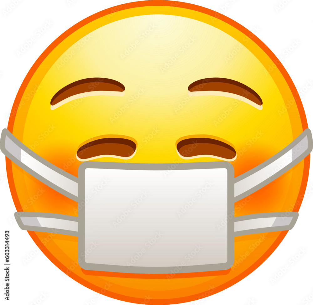 Top quality emoticon. Emoji with medical mask. Emoticon yellow face