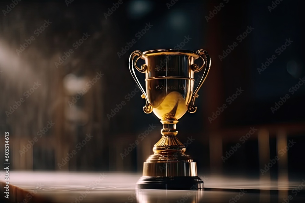 Golden Triumph. Trophy on Blurred Background of Success. Generative AI illustrations. Golden Triumph. Trophy on Blurred Background of Success. Generative AI illustrations.