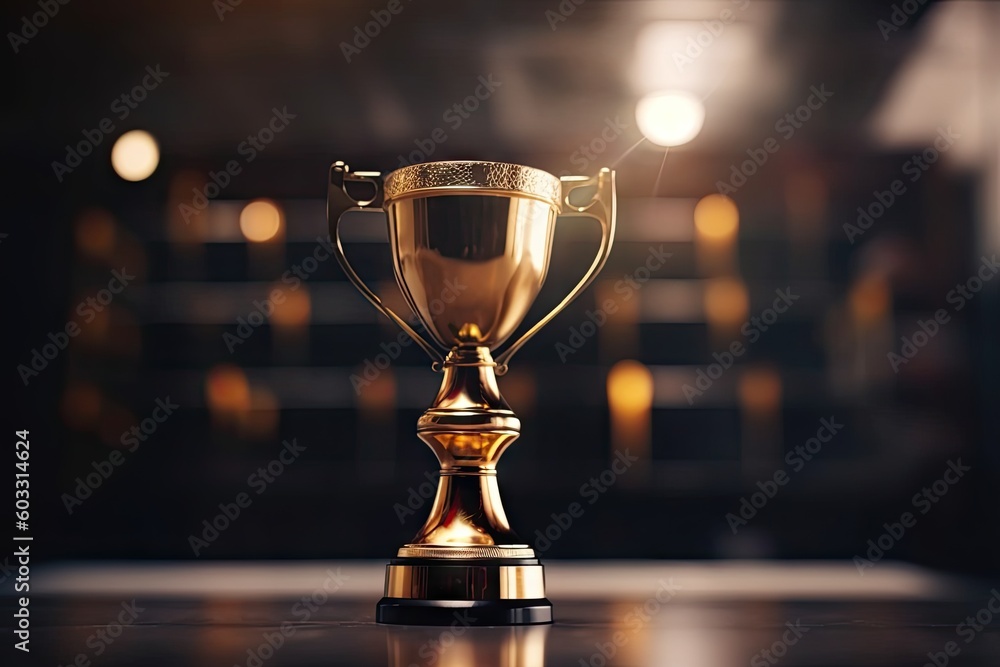 Golden Triumph. Trophy on Blurred Background of Success. Generative AI illustrations. Golden Triumph. Trophy on Blurred Background of Success. Generative AI illustrations.