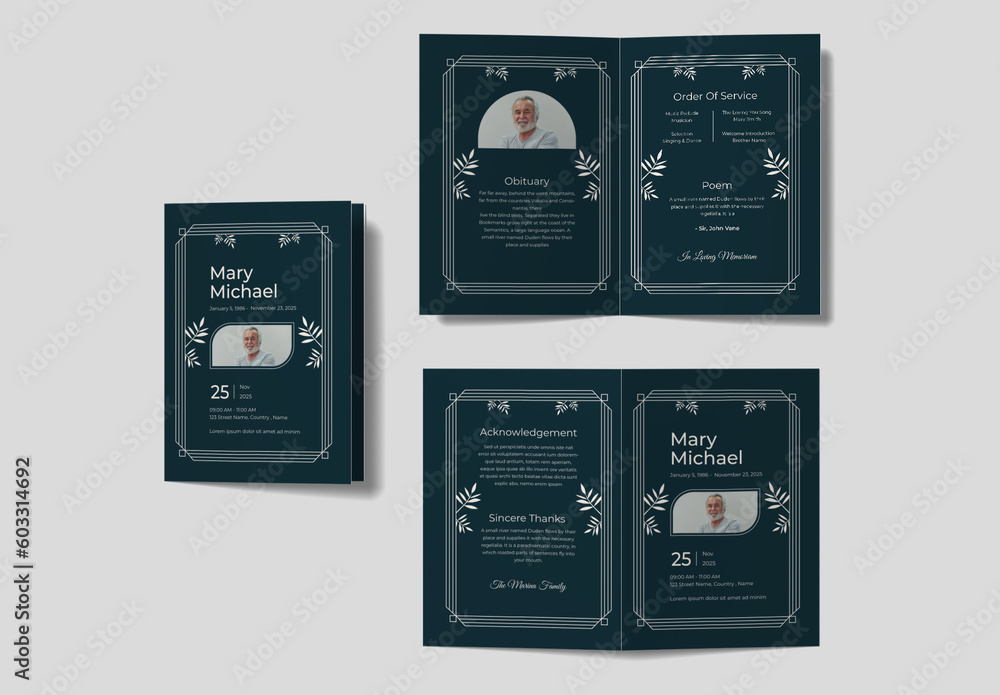 Funeral Program Card Design Layout Stock Template | Adobe Stock