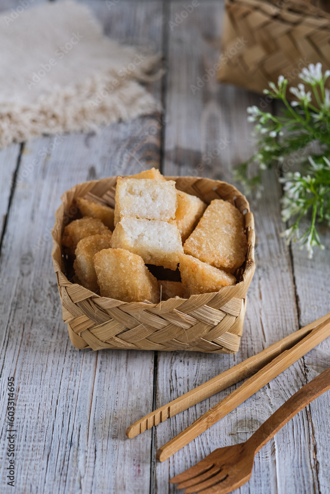 uli ketan goreng made from steamed glutinous rice and then fried. indoneisan traditional snacks uli ketan goreng made from steamed glutinous rice and then fried. indoneisan traditional snacks