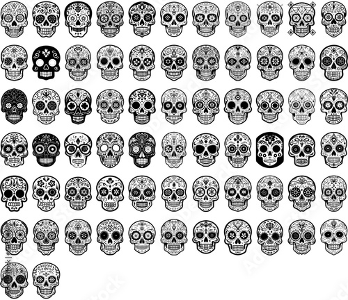 Mega pack Hispanic heritage sugar skull marigold Festive dia de los muertos vector icon set