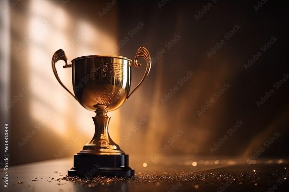 Golden Triumph. Trophy on Blurred Background of Success. Generative AI illustrations. Golden Triumph. Trophy on Blurred Background of Success. Generative AI illustrations.