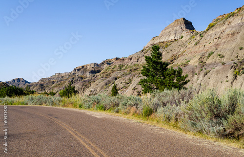 Road at Makoshika State Park in Montana