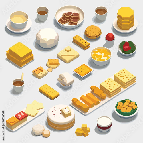 Simple food collection isometric isolated on white