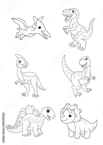 cute cartoon prehistoric dinosaur tyrannosaurus  coloring book for children  outline illustration