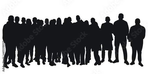 Crowd silhouette outline, group of people. Youth, students, business, workers, crowded street. Isolated vector