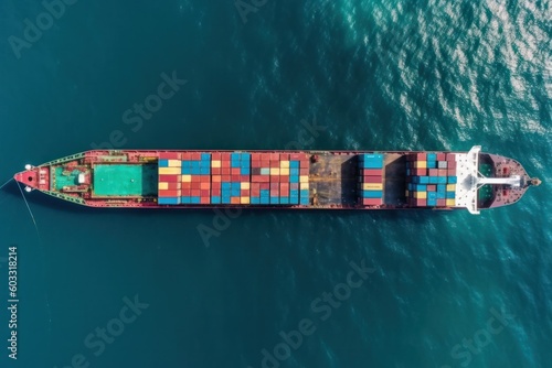 aerial top view container cargo ship sailing through the open sea, import export business