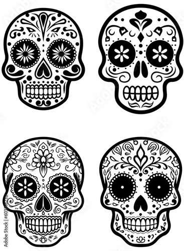 Hispanic heritage sugar skull marigold Festive dia de los muertos vector icon set