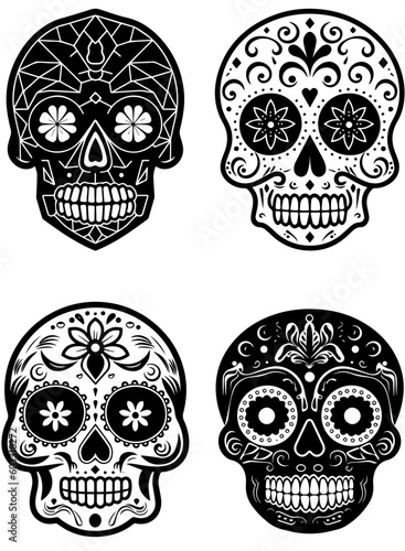 Hispanic heritage sugar skull marigold Festive dia de los muertos vector icon set