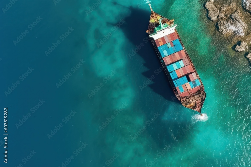 aerial perspective reveals container cargo ship sailing sea, international commerce, trade logistic aerial perspective reveals container cargo ship sailing sea, international commerce, trade logistic