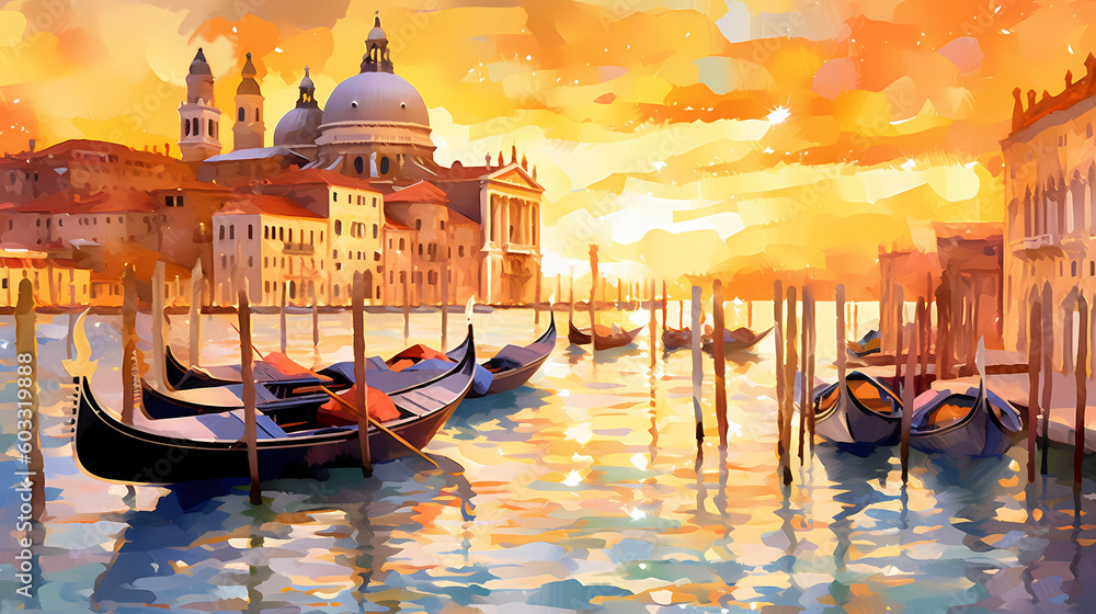 Illustration of the beautiful city of Venice. City of gondoliers, bridges, carnivals and love. Italy