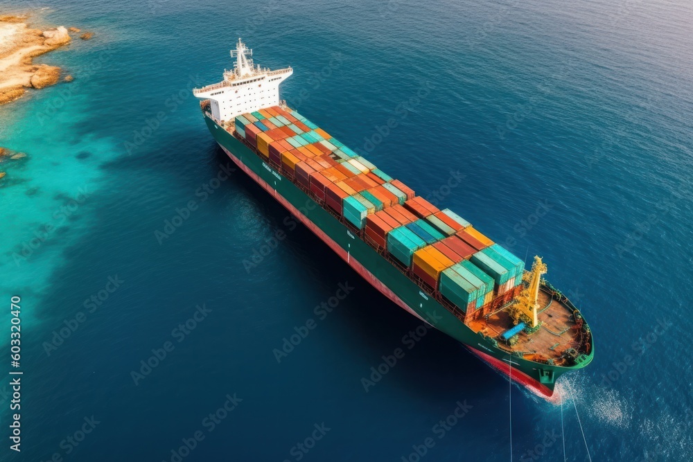 Fototapeta premium International Container Cargo ship traverses the vast ocean, logistics and global trade
