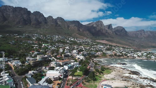 Drone shot of Cape Town South Africa from Camps Bay Beach