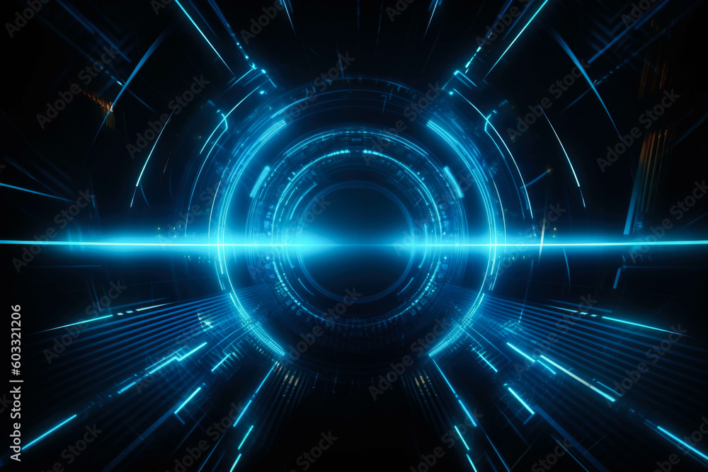 Obraz premium glowing futuristic technology interface illustration background new quality universal colorful joyful, abstract blue neon background. Generative AI