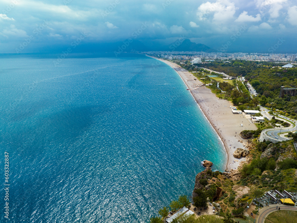 Fototapeta premium Konyaaltı Beach Drone Photo from Above: A Coastal Canvas