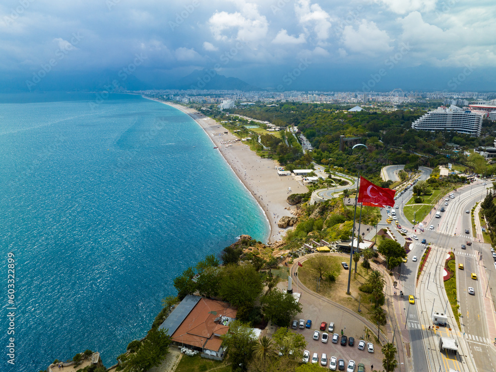 Naklejka premium Aerial Drone View of Konyaaltı Beach, Antalya