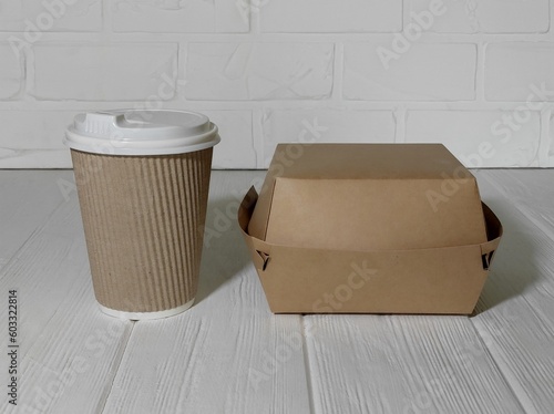 Disposable paper cup with lid and paper container for food
