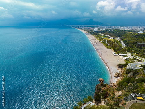 Fototapeta Naklejka Na Ścianę i Meble -  Konyaaltı Beach Drone Photo from Above: A Coastal Canvas