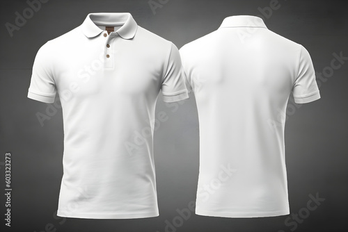 weißes Poloshirt, Vorder- und Hinterseite, neutraler Hintergrund, Mockup, blanko