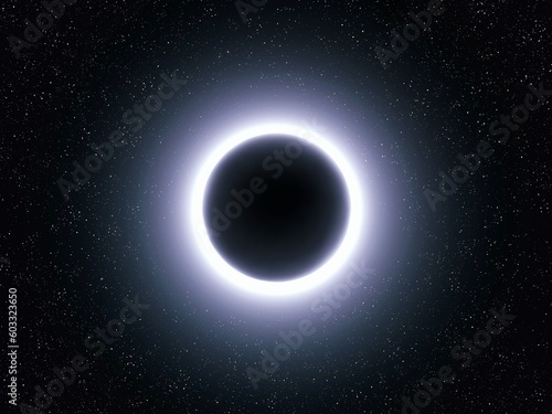 Cosmic singularity on a black background. Gravitational lens. Curvature of space-time. A real black hole. © Nazarii