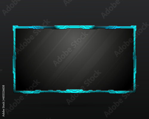 Futuristic blue neon border live stream webcam overlay screen gui panel frame template