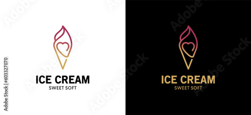 Gelato ice cream logo design with creative love line art style