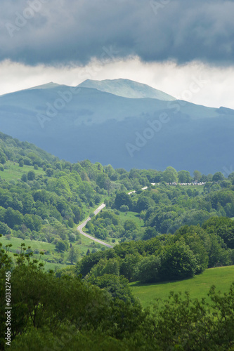 Fototapeta Naklejka Na Ścianę i Meble -  Krajobraz wiosenny w zielonych górach Bieszczady,
Tło naturalne.