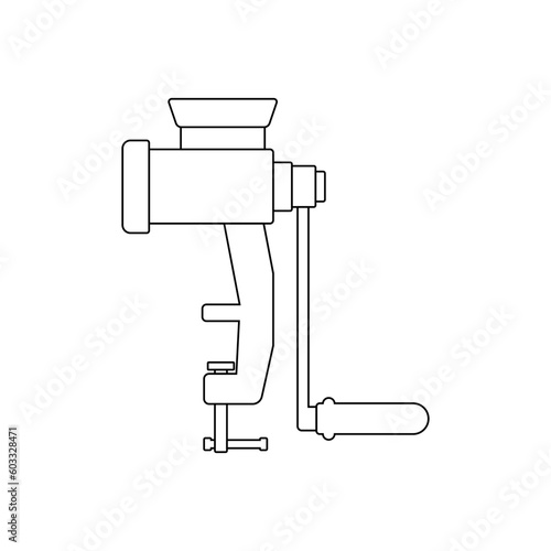 Silhouette of a manual meat grinder for grinding various types of products on a white background.