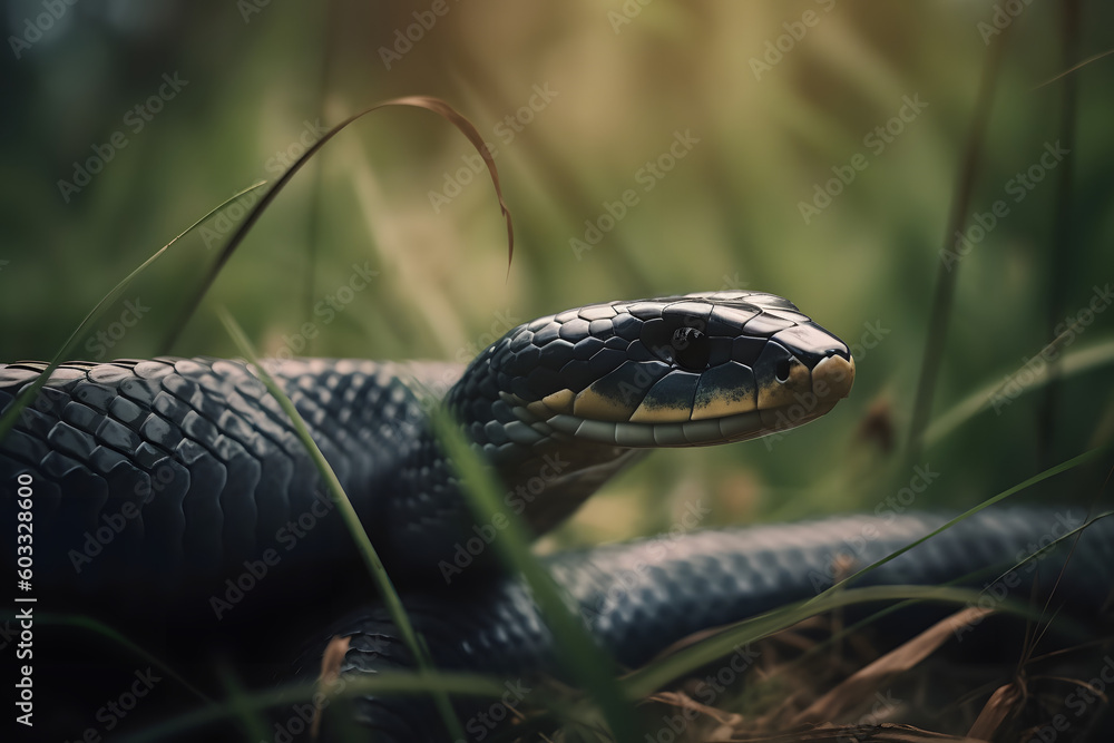 Fototapeta premium Black mamba in nature. Generative AI