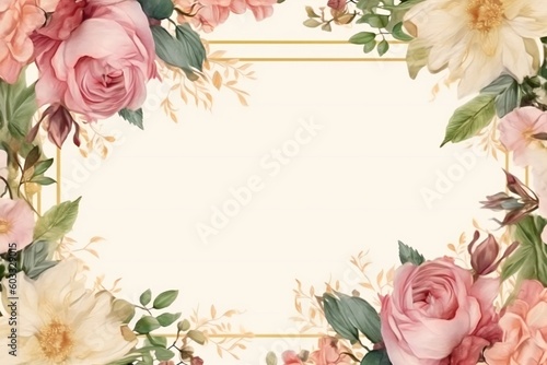 A romantic frame of flowers for designing weeding invitations card and valentines Generative AI 