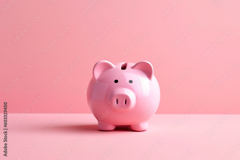 Pink piggy bank centered on a pastel pink background. Pink piggy bank centered on a pastel pink background.