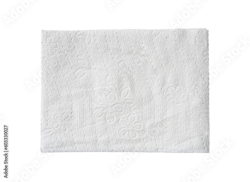 Top view of folded white tissue paper or napkin isolated on white background with clipping path in png file format