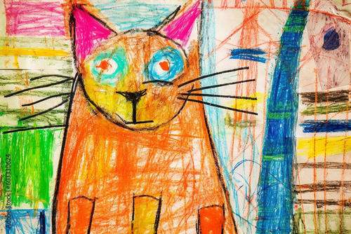 cat, children's drawing style, created by a neural network, Generative AI technology