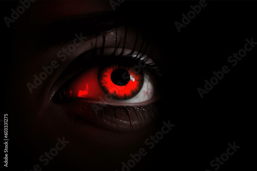 Fototapete Woman's red eye in the dark