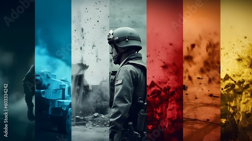 Abstract modern art battle collage, illustration. Generative AI