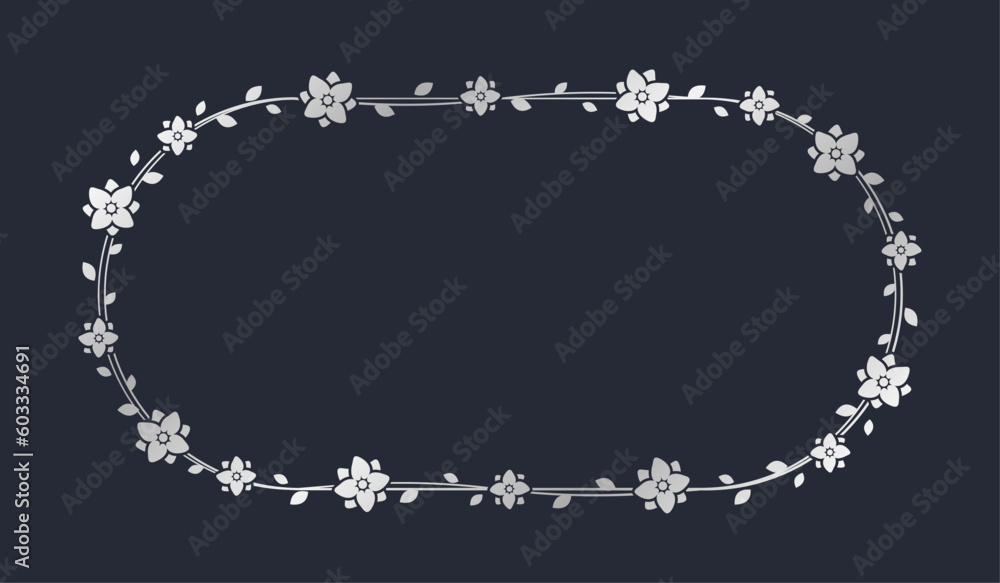 Silver oval floral frame template. Luxury golden frame border for invite, wedding, certificate. Vector art with flowers and leaves. Silver oval floral frame template. Luxury golden frame border for invite, wedding, certificate. Vector art with flowers and leaves.