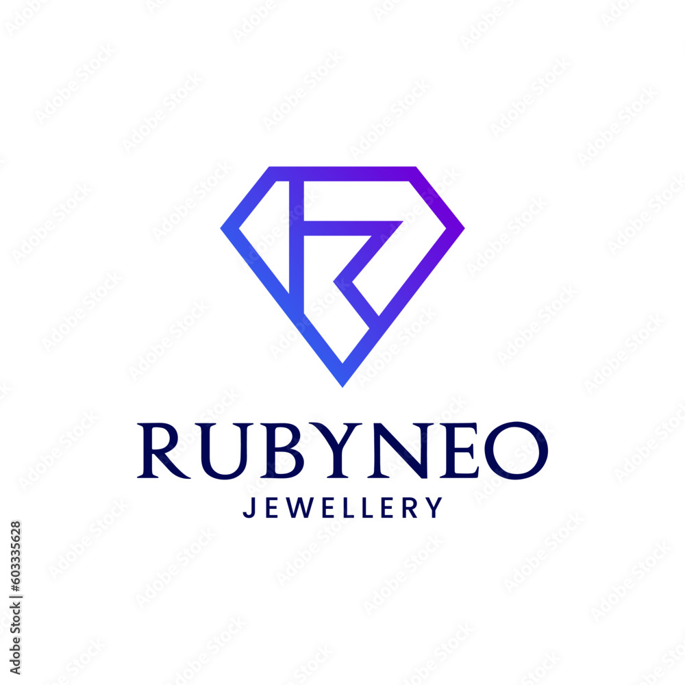 Mono line logo combination of diamonds and the letter R. Mono line logo combination of diamonds and the letter R.