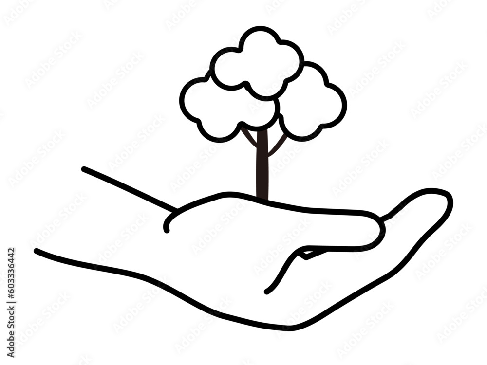 自然を守るイメージのイラスト(白黒)※イラストには白の塗りがあります。背景は透過です。 Stock ベクター | Adobe Stock