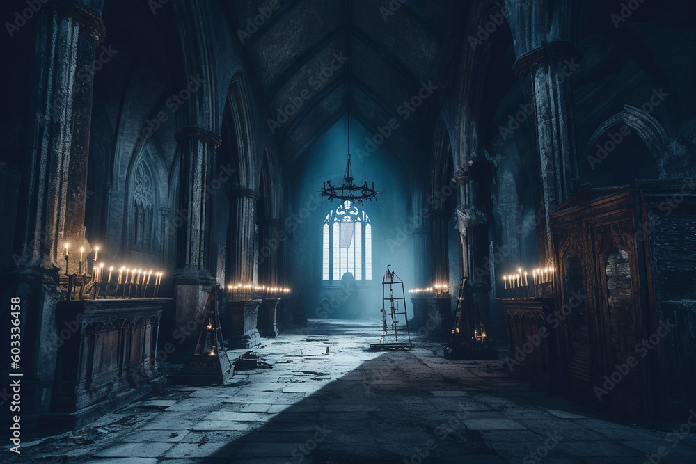 dark gloomy gothic dungeons, created by a neural network, Generative